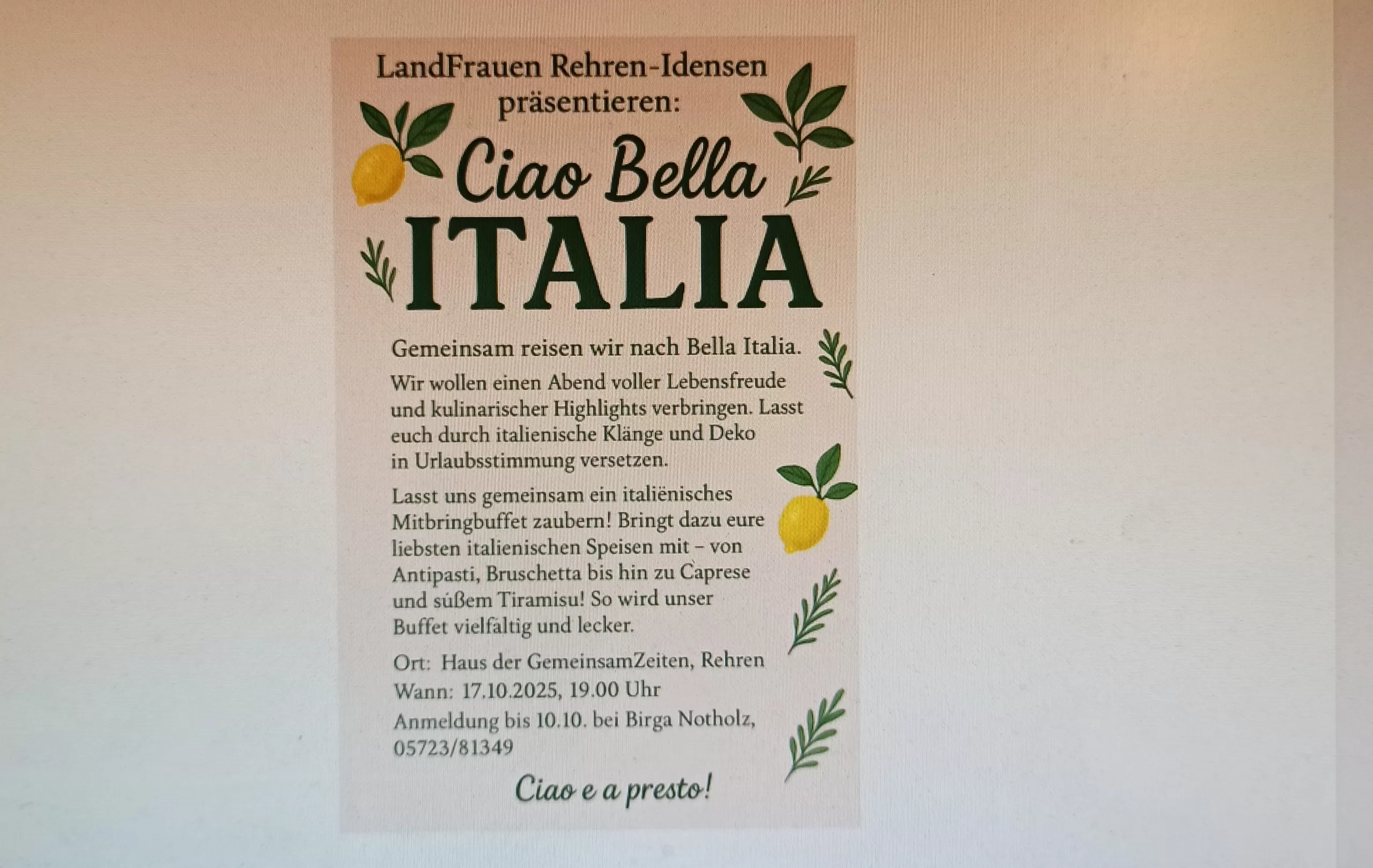 Ciao Bella ITALIA -italienisch genießen am 17.10.2025