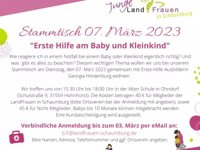 Erste Hilfe am Baby und Kleinkind – Stammtisch JungenLandFrauen 07.03.2023