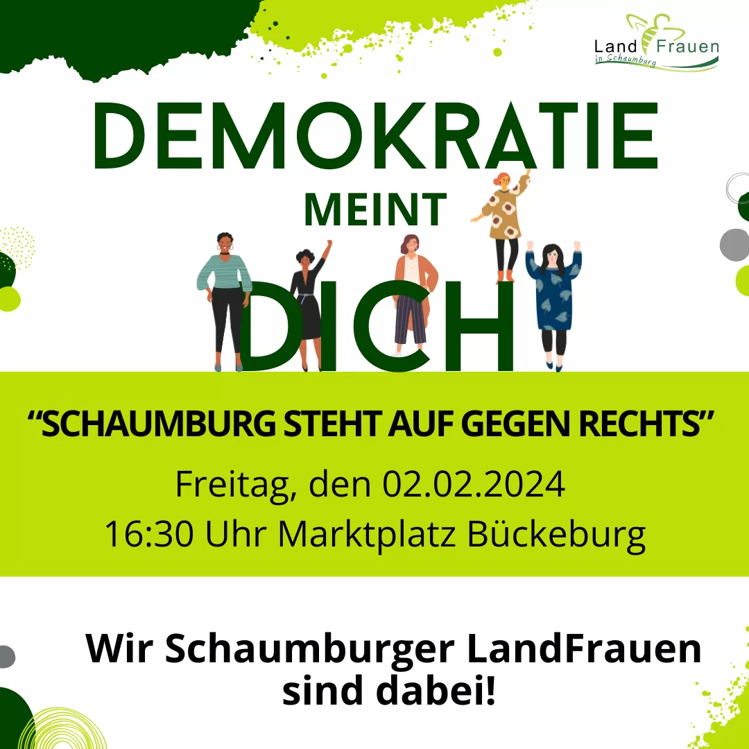 Demokratie meint dich! Freitag 02.02.24 – 16:30 Uhr Marktplatz Bückeburg