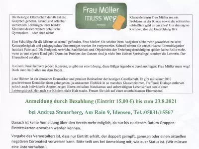 Theater live und draußen: Deisterfreilichtbühne “Frau Müller muss weg”